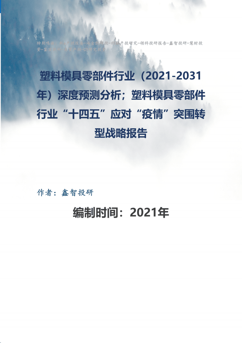 塑料模具零部件行業(yè)(2021-2031年)深度預(yù)測分析及塑料模具零部件行業(yè)&ldquo;十四五&rdquo;應(yīng)對&ldquo;疫情&rdquo;突圍轉(zhuǎn)型戰(zhàn)略報告.pdf